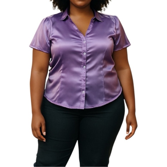 Plus Size, Lane Bryant Purple Fitted Button Down Shirt, Size 26/28 - Picture 1 of 10